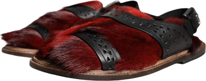 Black Red Gazelle Hair Leather Sandals Men's Shoes - Image 3