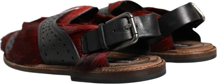 Black Red Gazelle Hair Leather Sandals Men's Shoes - Image 4