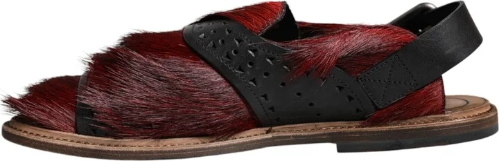 Black Red Gazelle Hair Leather Sandals Men's Shoes - Image 5