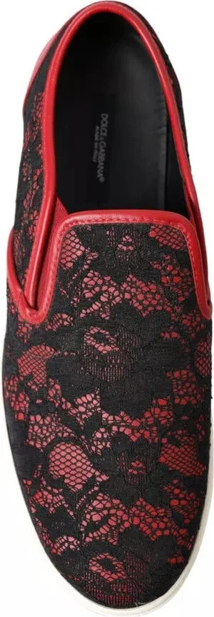 Black Red Lace Slip On Low Top Sneakers Women's Shoes (Pre-Owned) - Image 2
