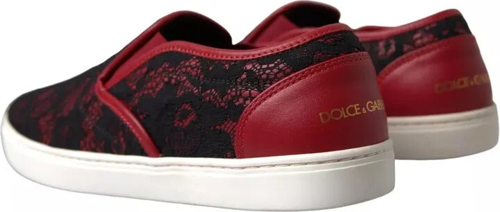Black Red Lace Slip On Low Top Sneakers Women's Shoes (Pre-Owned) - Image 6