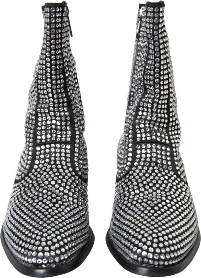 Black Rhinestone Crystal Chelsea Boots Men's Shoes (Pre-Owned) - Image 2