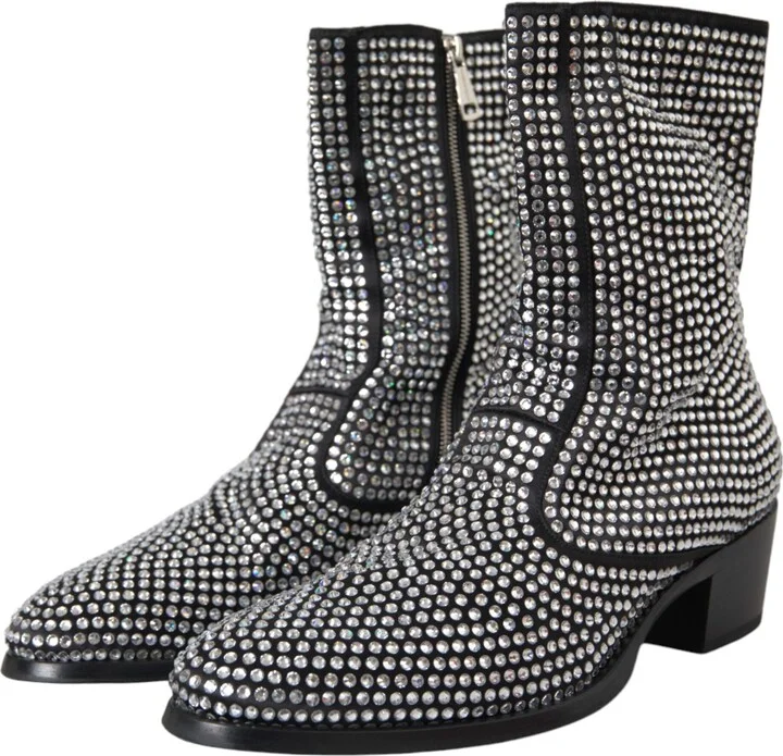 Black Rhinestone Crystal Chelsea Boots Men's Shoes (Pre-Owned) - Image 3