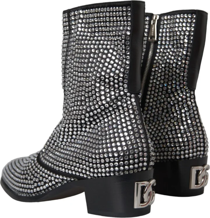 Black Rhinestone Crystal Chelsea Boots Men's Shoes (Pre-Owned) - Image 4