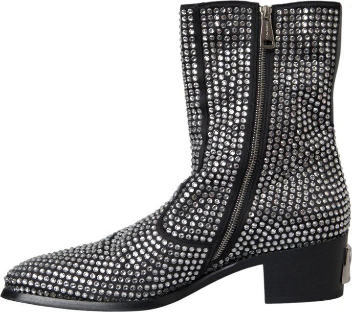 Black Rhinestone Crystal Chelsea Boots Men's Shoes (Pre-Owned) - Image 5