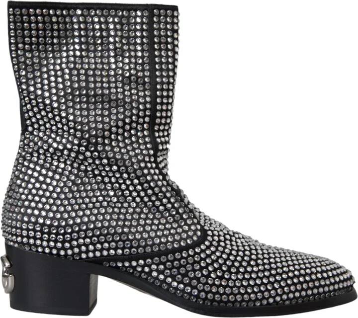 Black Rhinestone Crystal Chelsea Boots Men's Shoes (Pre-Owned)