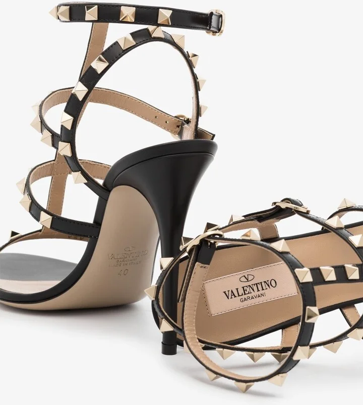 Black Rockstud 110 Leather Sandals - Image 4