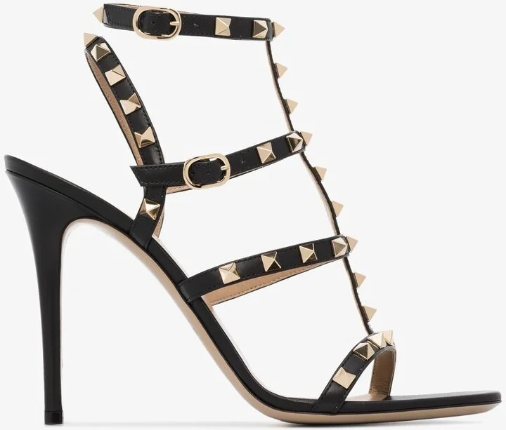 Black Rockstud 110 Leather Sandals