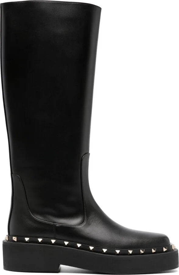 Black Rockstud 30 Knee-High Leather Boots