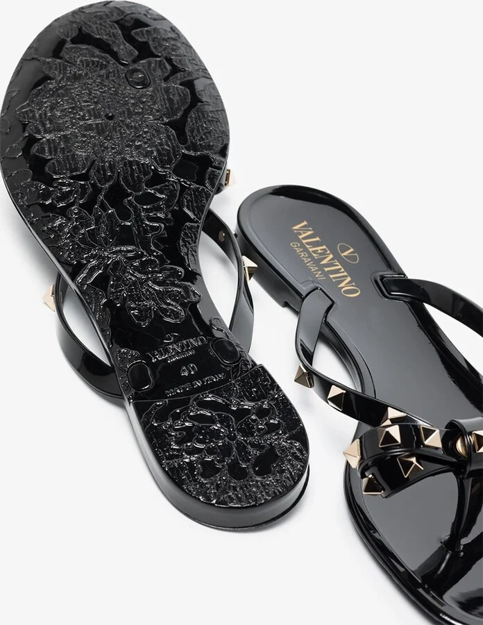 Black Rockstud Rubber Sandals - Image 4