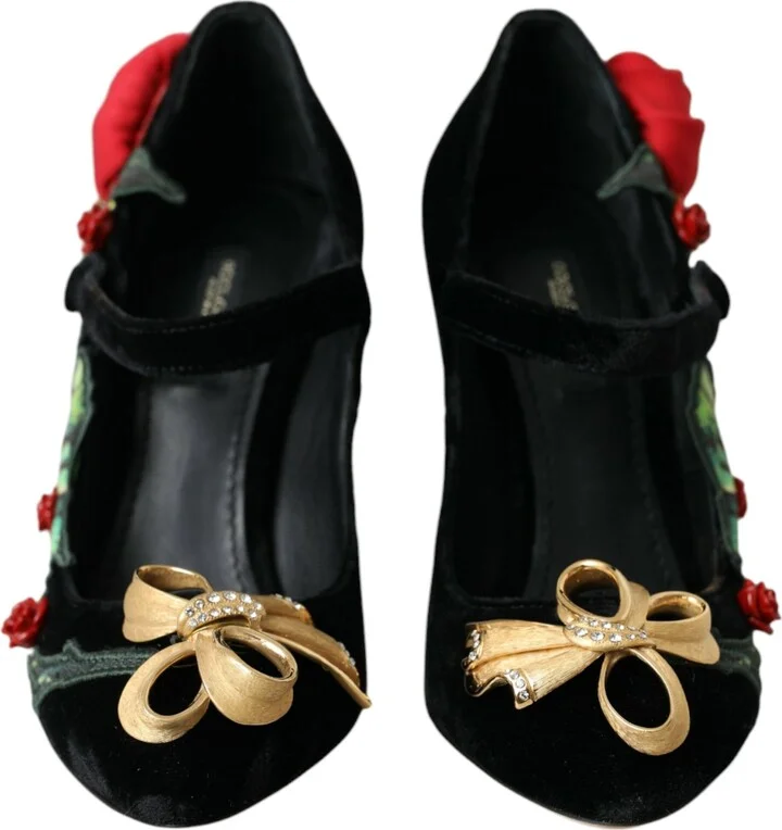Black Roses Crystal Brooch Mary Jane Women's Shoes - Image 2