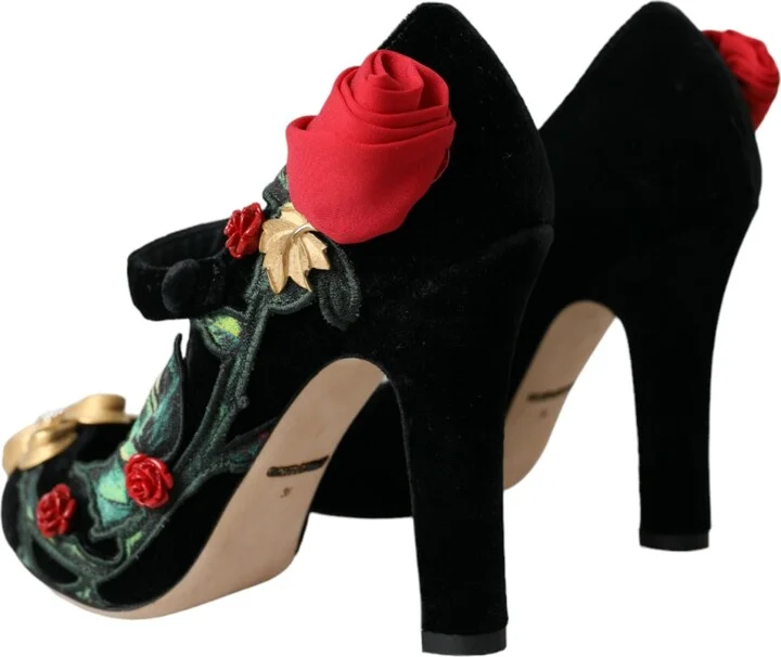 Black Roses Crystal Brooch Mary Jane Women's Shoes - Image 4