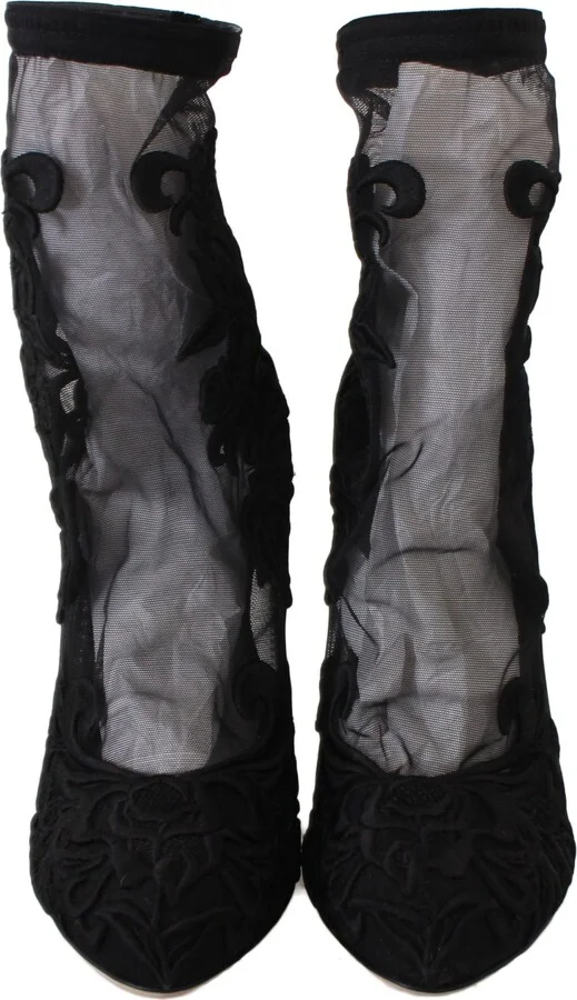 Black Roses Stilettos Booties Socks Women's Shoes - Image 4