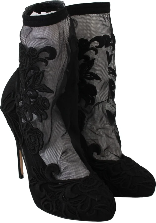 Black Roses Stilettos Booties Socks Women's Shoes - Image 5