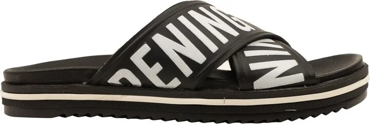 Black Rubber Cross Strap Berkley Slides