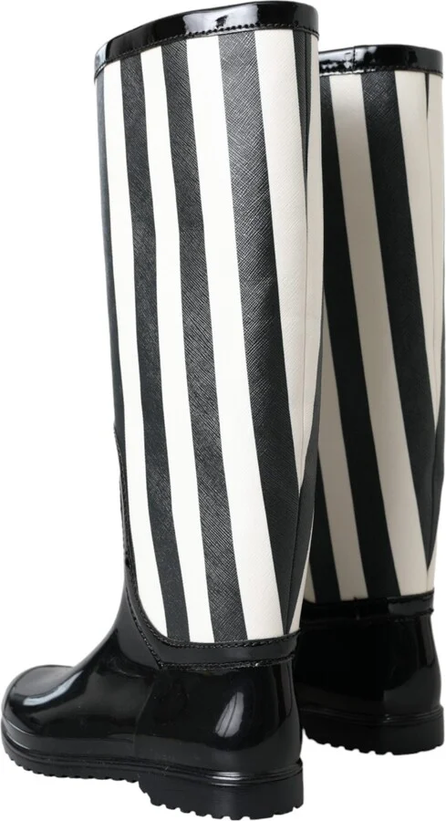 Black Rubber Knee High Flat Boots Women's Shoes - Image 4