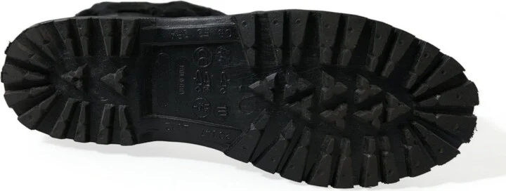 Black Rubber Lace Up Shearling Rain Boots Men's Shoes - Image 6