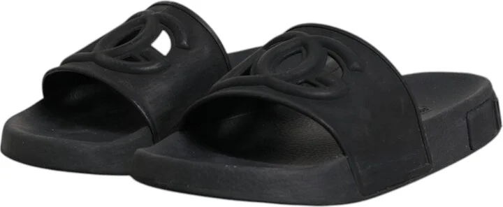 Black Rubber Slides Sandals Beachwear Women's Shoes (Pre-Owned) - Image 4