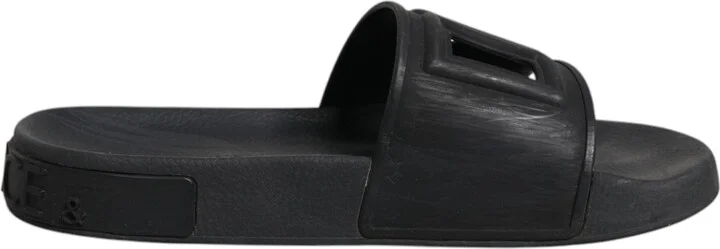 Black Rubber Slides Sandals Beachwear Women's Shoes (Pre-Owned)