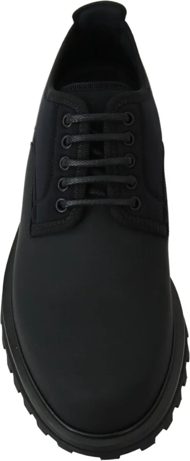 Black Rubberized Calfskin Chunky Derby Vulcano Men's Shoes - Image 3