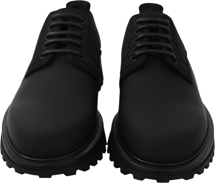 Black Rubberized Calfskin Chunky Derby Vulcano Men's Shoes - Image 4