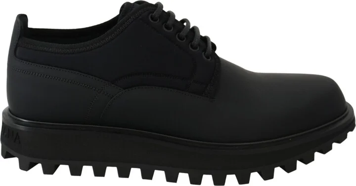 Black Rubberized Calfskin Chunky Derby Vulcano Men's Shoes