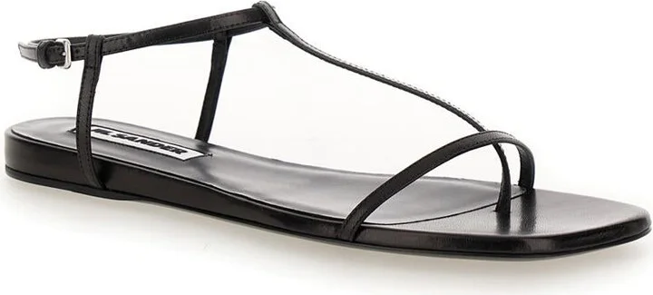 Black Sandals With Ankle Buckle Closure In Leather Woman - Image 2