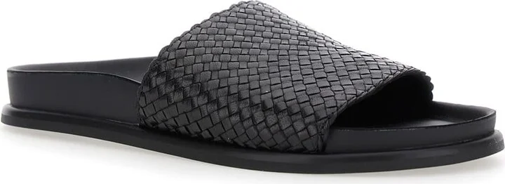 Black Sandals With Braided Design In Leather Woman - Image 2