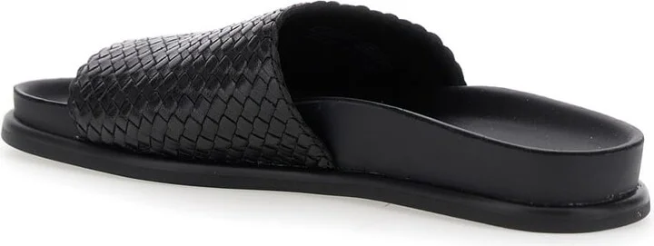 Black Sandals With Braided Design In Leather Woman - Image 3