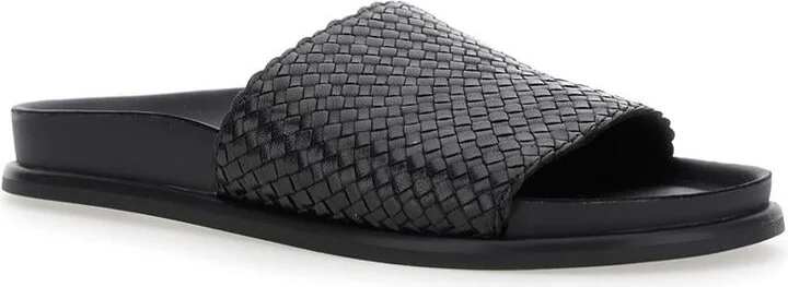Black Sandals With Braided Design In Leather Woman - Image 2