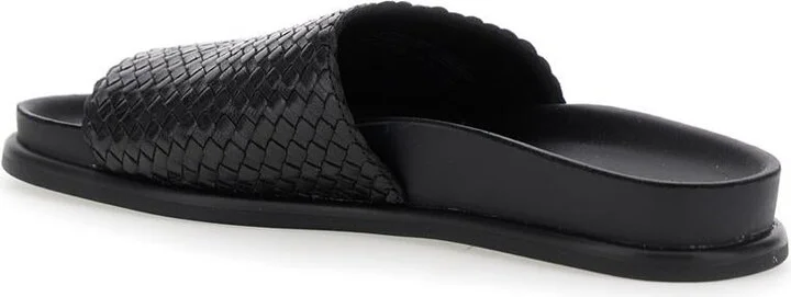 Black Sandals With Braided Design In Leather Woman - Image 3