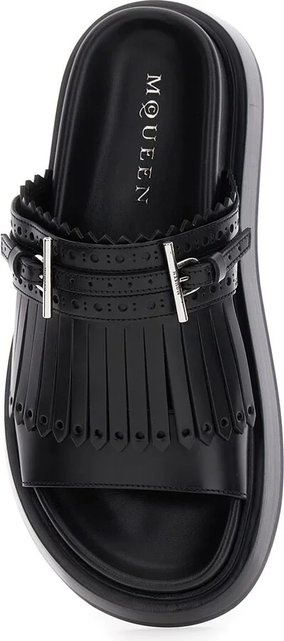 Black Sandals With Brogue T-buckle Decorative Strap In Leather Woman - Image 4