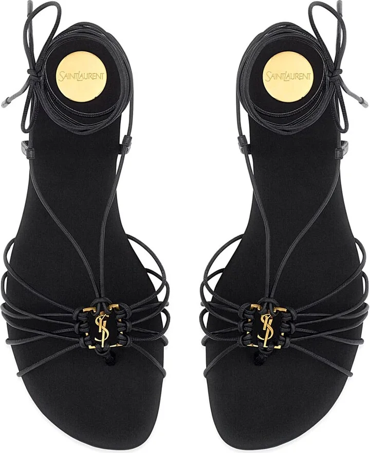 Black Sandals With Cassandre Logo And Laces Around The Ankle In Leather Woman - Image 3