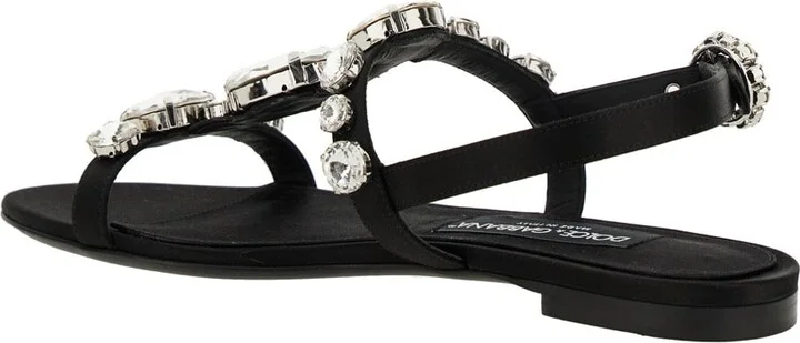 Black Sandals With Embroidered Stones Decorations In Satin Woman - Image 3