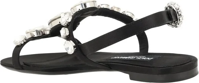 Black Sandals With Embroidered Stones Decorations In Satin Woman - Image 3
