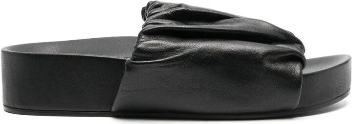 Black Sandals With Gathered Upper And Open Design