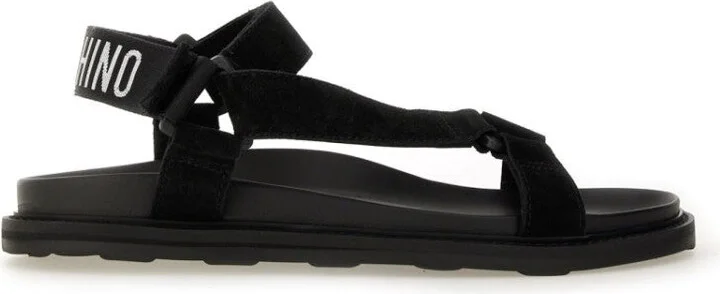 Black Sandals With Iconic Logo Strap