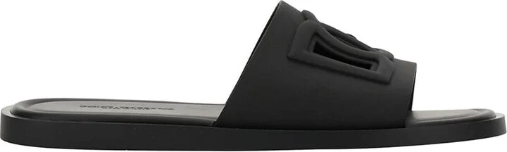 Black Sandals With Logo Detail In Rubber Man