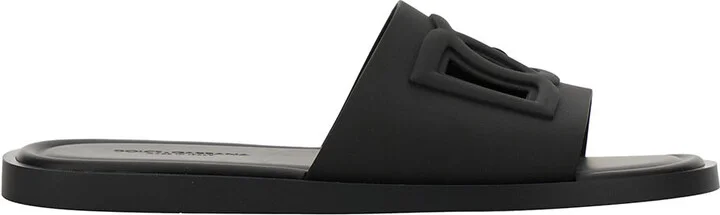 Black Sandals With Logo Detail In Rubber Man