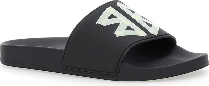 Black Sandals With Maxi Contrasting Logo In Tech Fabric Man - Image 2
