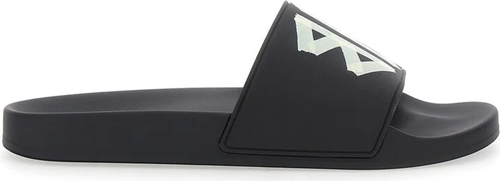 Black Sandals With Maxi Contrasting Logo In Tech Fabric Man
