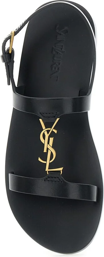Black Sandals With Metal Cassandre On The Front And Adjustable Strap In Leather Woman - Image 4