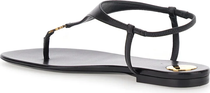 Black Sandals With Metallic Cassandre Detail In Leather Woman