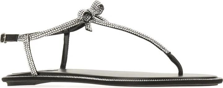 Black Satin And Leather Caterina Sandals - Image 2