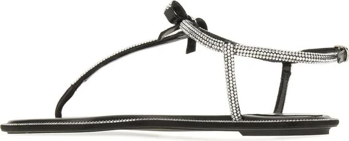 Black Satin And Leather Caterina Sandals - Image 3
