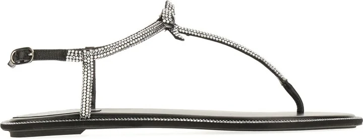 Black Satin And Leather Caterina Sandals