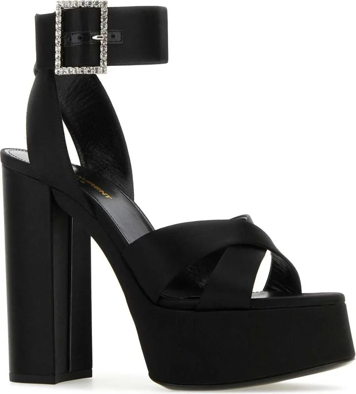 Black Satin Bianca Sandals - Image 2