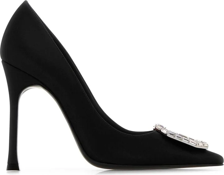 Black Satin Camelia 105 Pumps