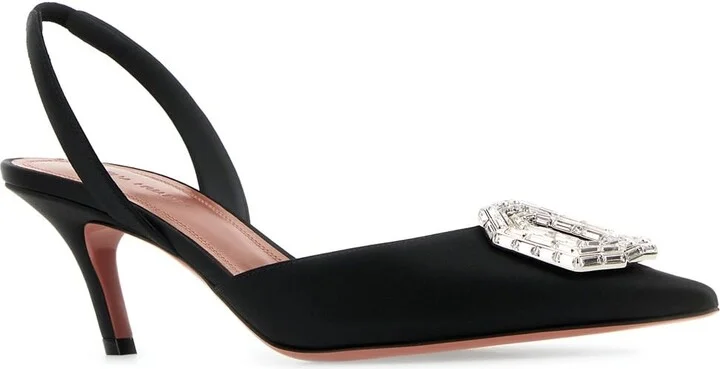 Black Satin Camelia 60 Pumps - Image 2