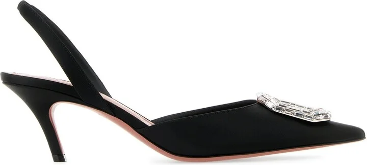 Black Satin Camelia 60 Pumps